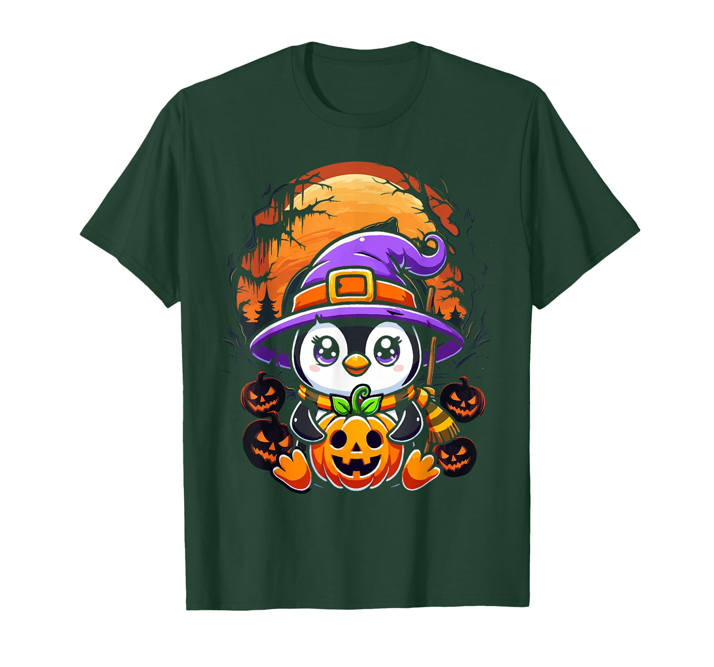 Halloween Penguin Witch Pumpkin Cute Costume Boys Girls Kids T-Shirt
