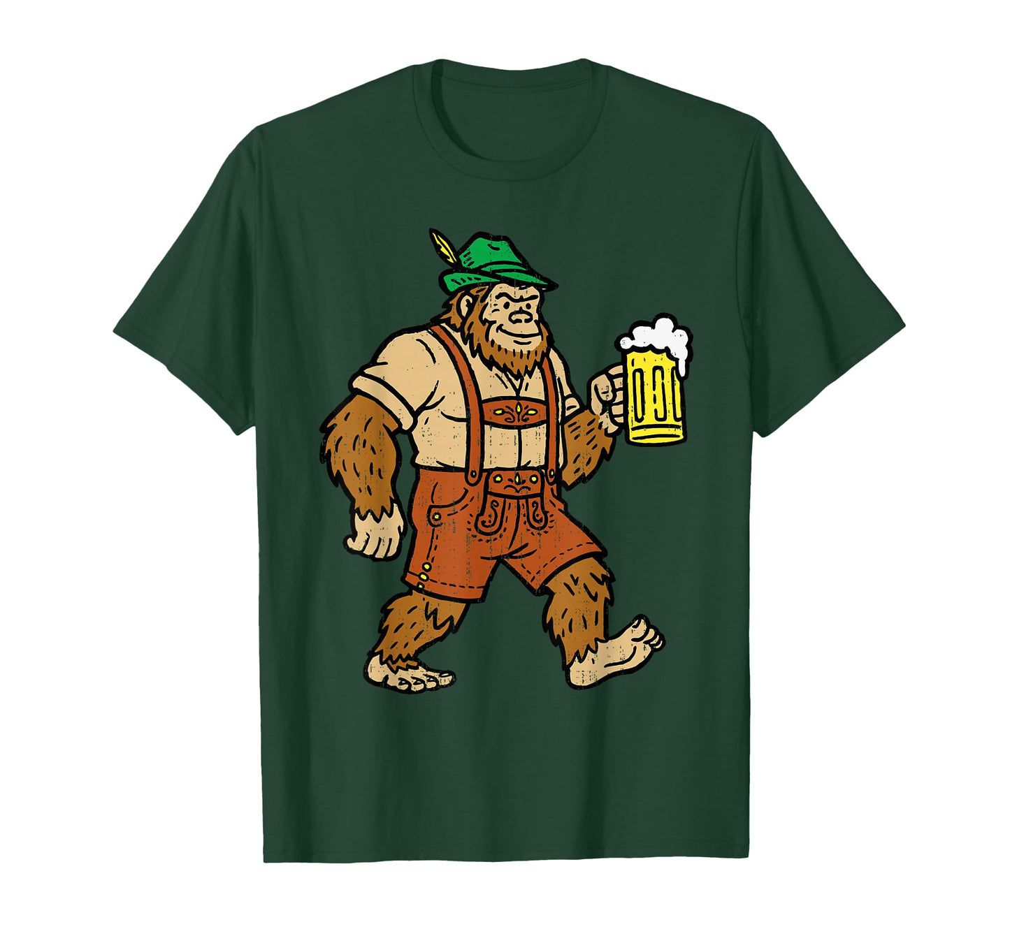 Oktoberfest German Bigfoot Sasquatch Beer Lederhose Mens T-Shirt