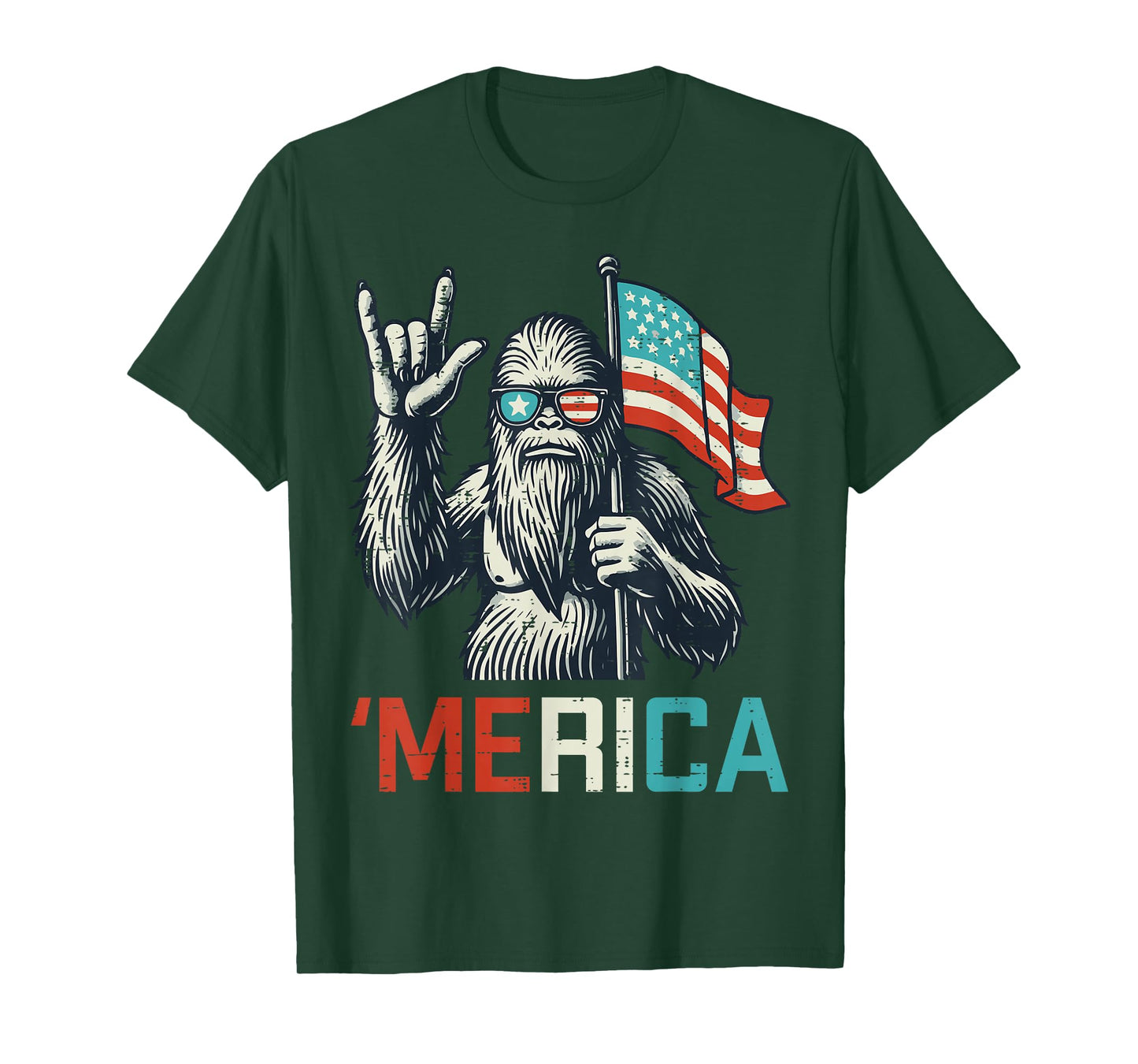 Bigfoot Rock US Flag Merica Sasquatch Patriot Men Boys Kids T-Shirt