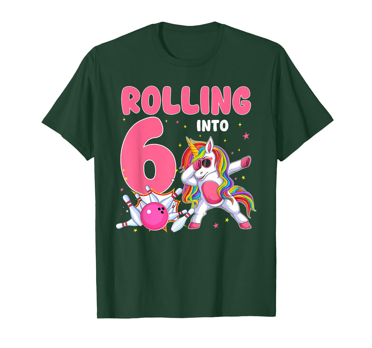 Rolling Into 6 6th Birthday Unicorn Bowling 6 Year Old T-Shirt