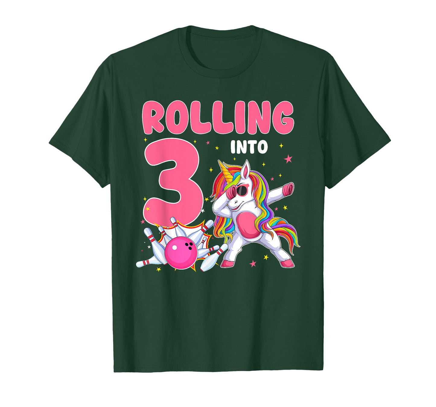 Rolling Into 3 3rd Birthday Unicorn Bowling 3 Year Old T-Shirt