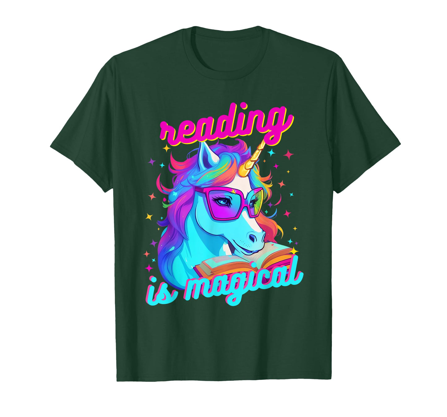 Psychedelic Cool Nerd Unicorn Reading is Magical Book Lover T-Shirt