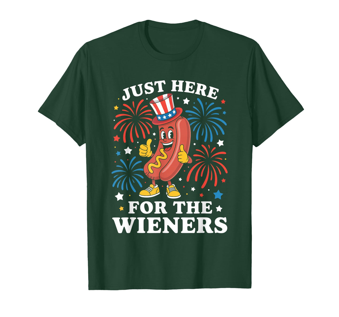 Just Here For The Wieners Funny Hot Dog 4th Of July American Men Women Kids T-Shirt