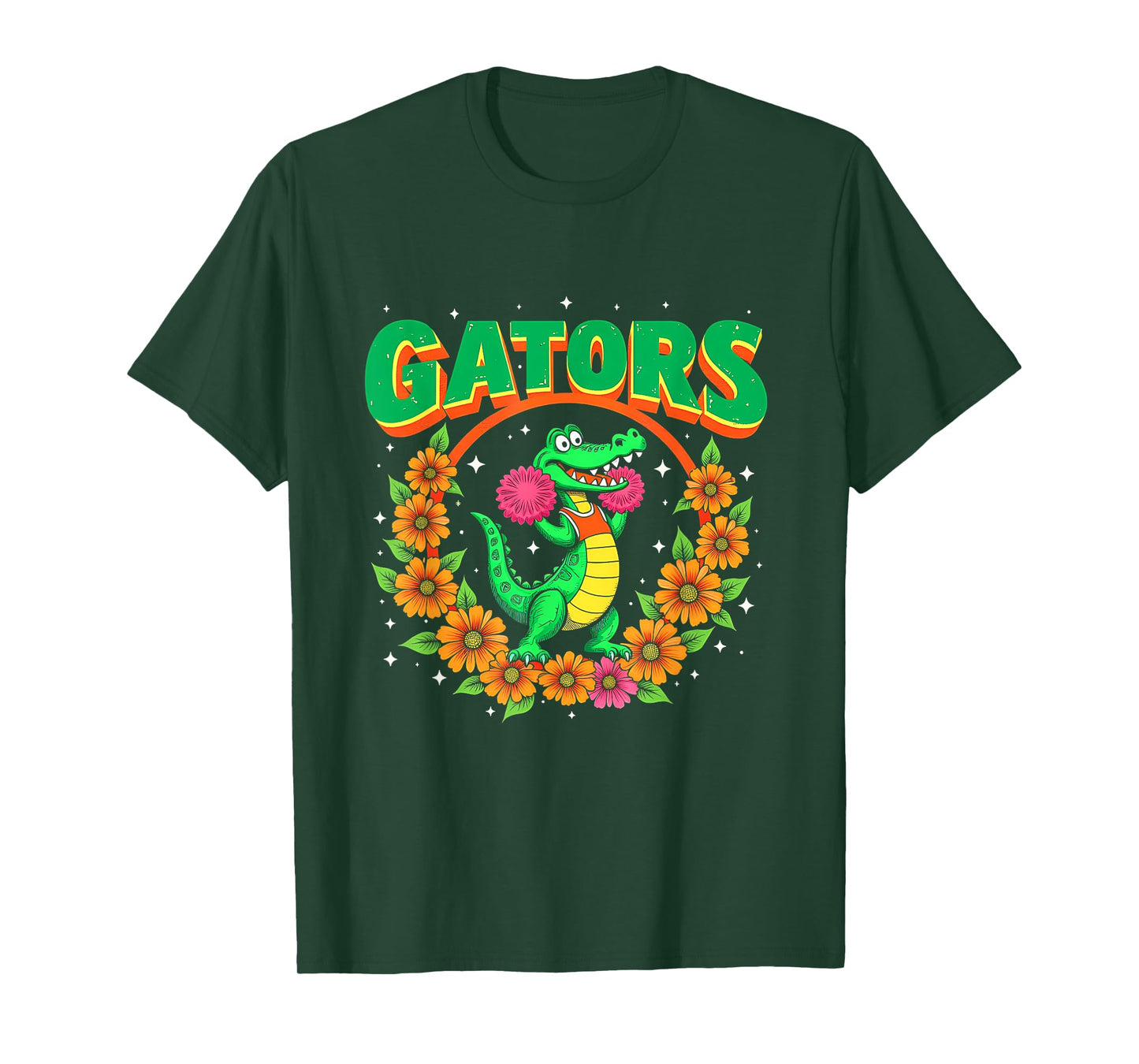 Cheerleading Gator Floral Retro Back to School Spirit Squad T-Shirt
