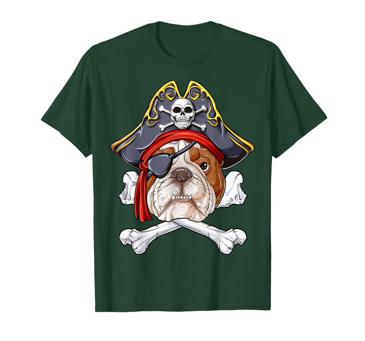 English Bulldog Pirate Jolly Roger Flag Skull Crossbones T-Shirt