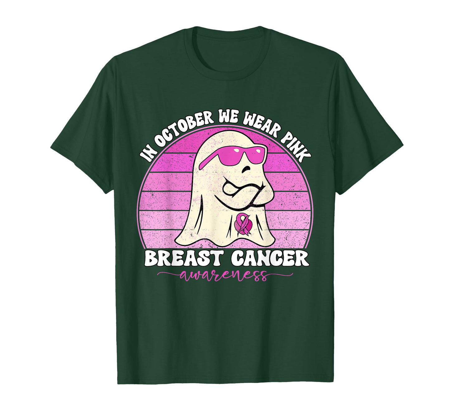 Groovy Breast Cancer Awareness We Wear Pink Ribbon Ghost T-Shirt