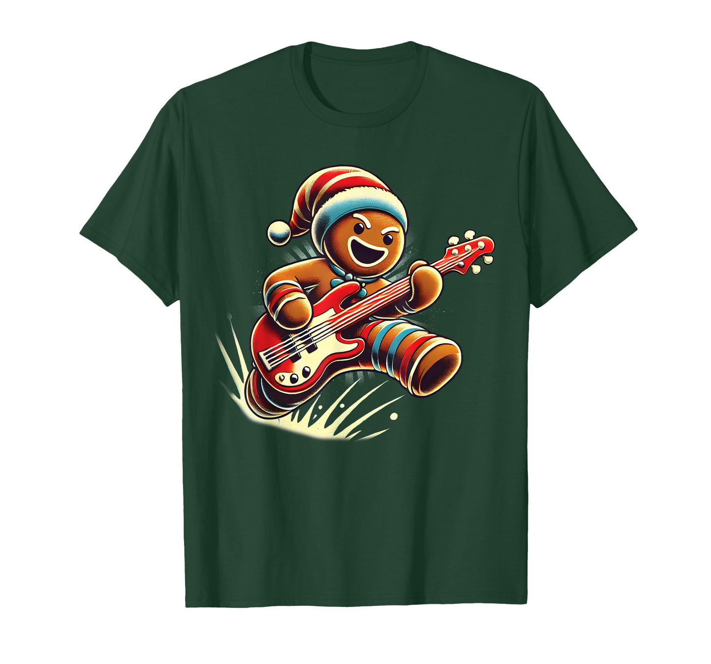 Gingerbread Playing Guitar Christmas Musician Guitarist T-Shirt