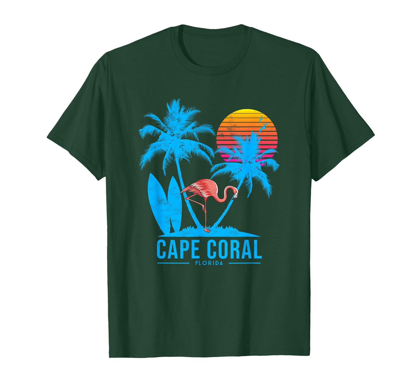 Cape Coral Florida. Flamingo and palm trees tropical sunset T-Shirt