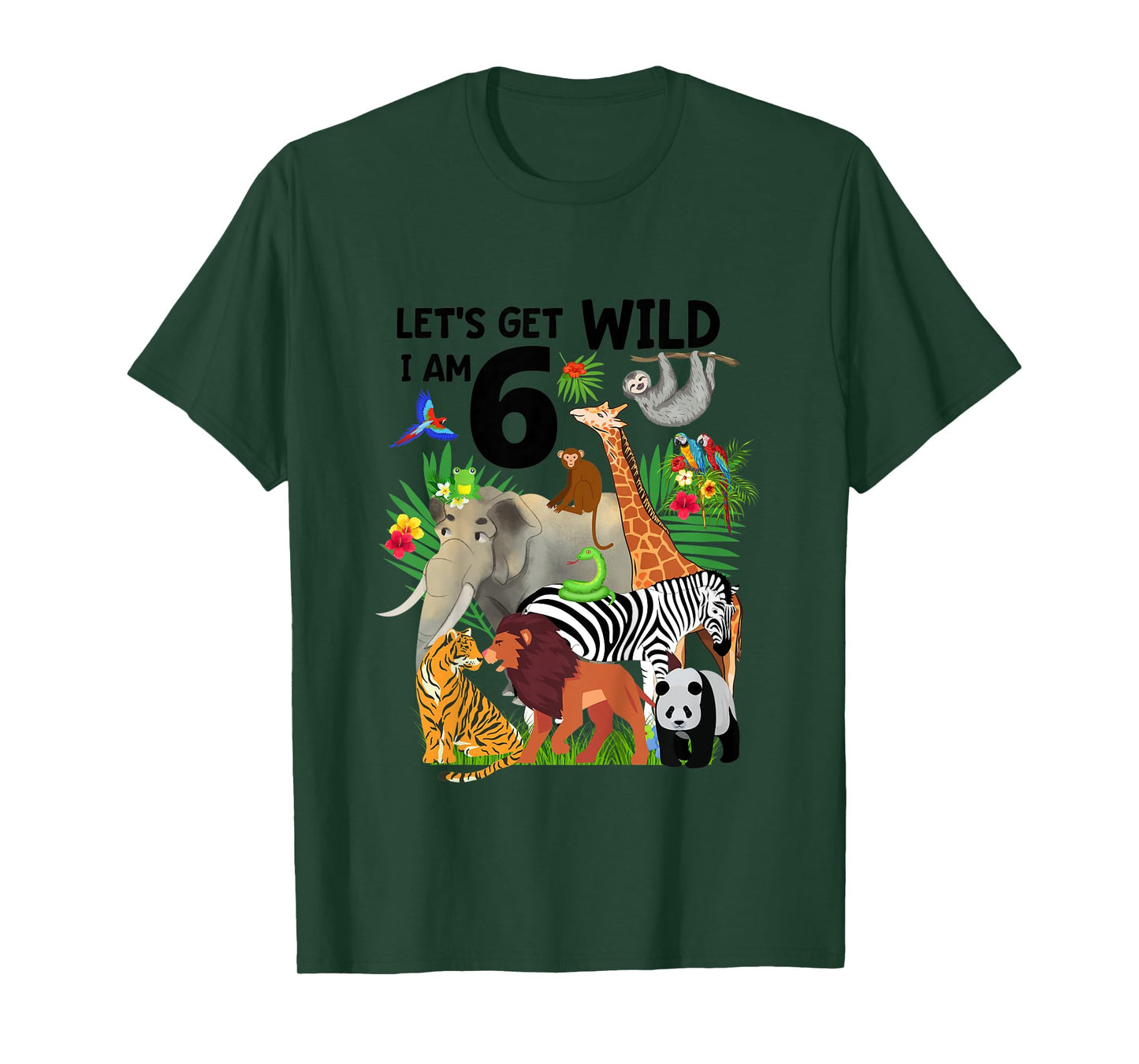 Kids Let's Get Wild I am 6 Zoo Birthday Animal Wildlife Safari T-Shirt