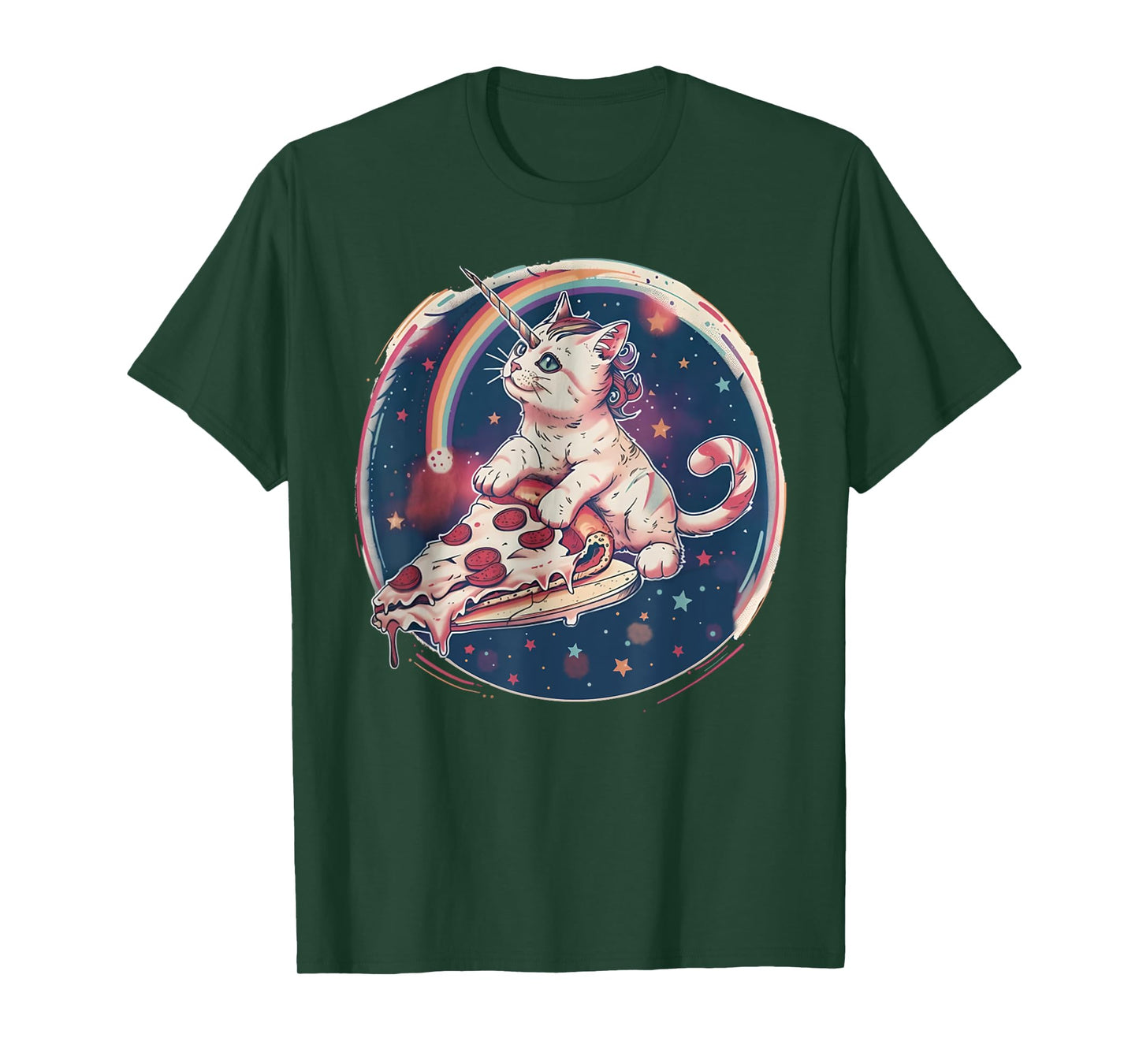 Funny Uni-Cat Flying A Pizza Unicorn Kitten Space Cats Lover Men Women Kids T-Shirt