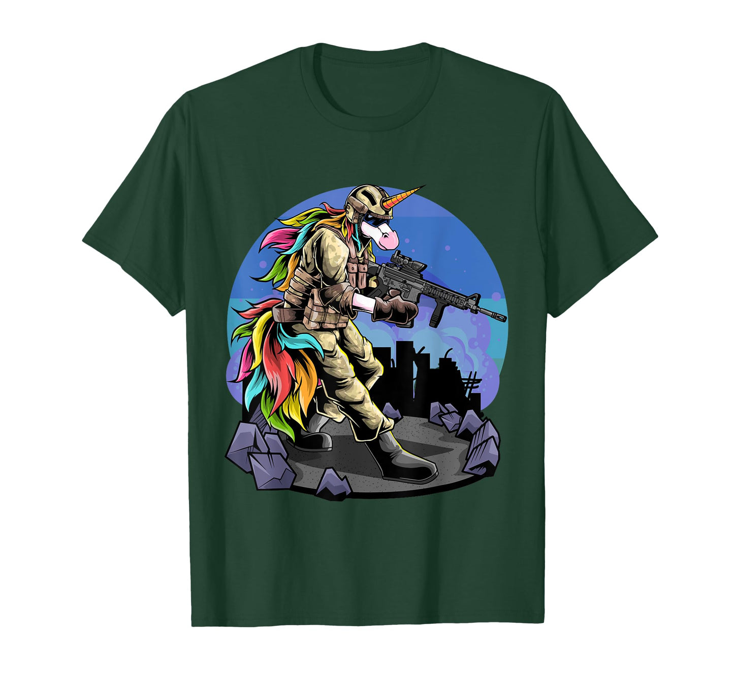 Unicorn Shooting A Gun I Unicorn Warrior I Soldier Unicorn T-Shirt