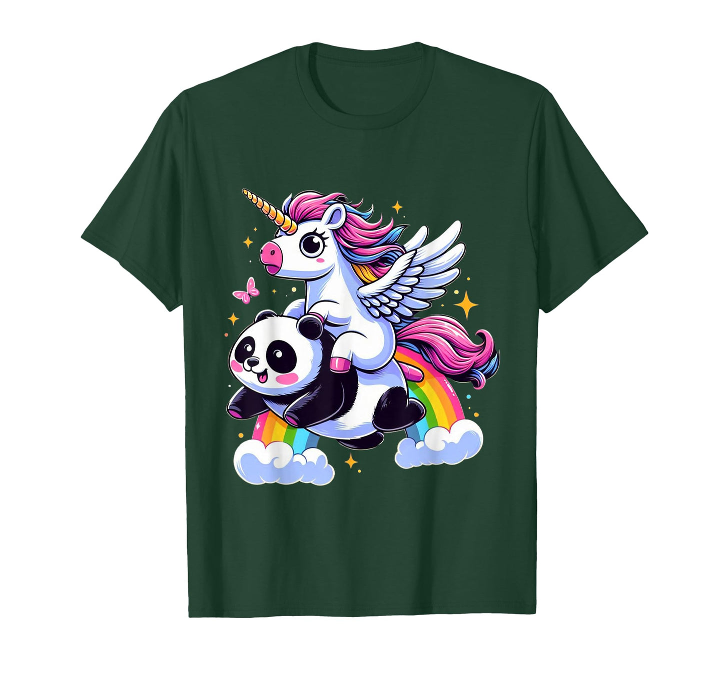 Unicorn Riding Panda Boys Girls Men Women Kids Rainbow T-Shirt