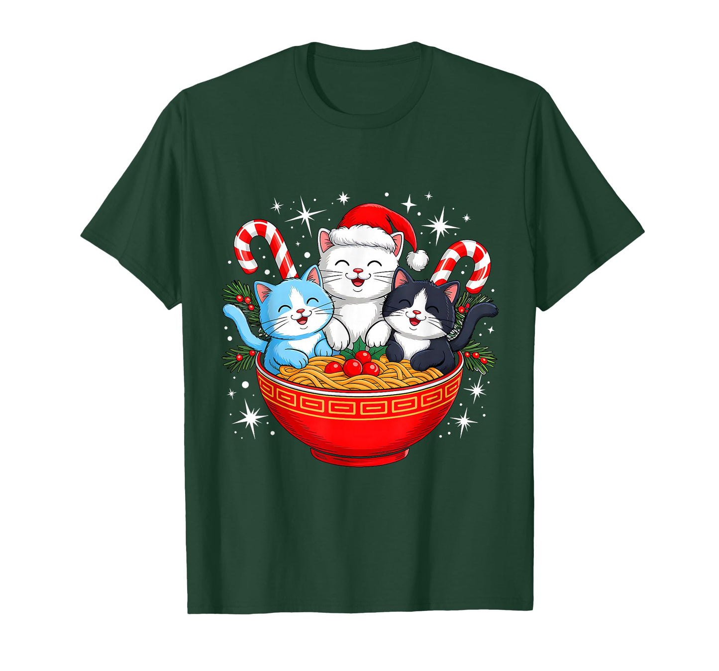 Christmas Cats Ramen Kitten Anime Men Women Kids Xmas Vibes T-Shirt