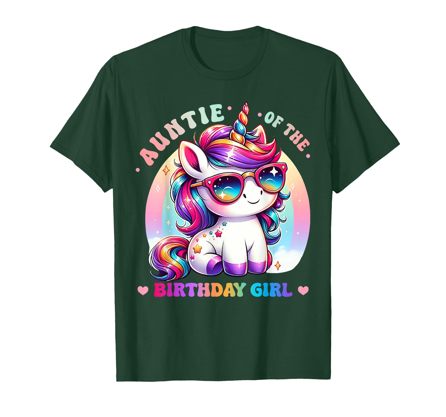 Auntie of the Birthday Girl Unicorn Rainbow Family Matching T-Shirt