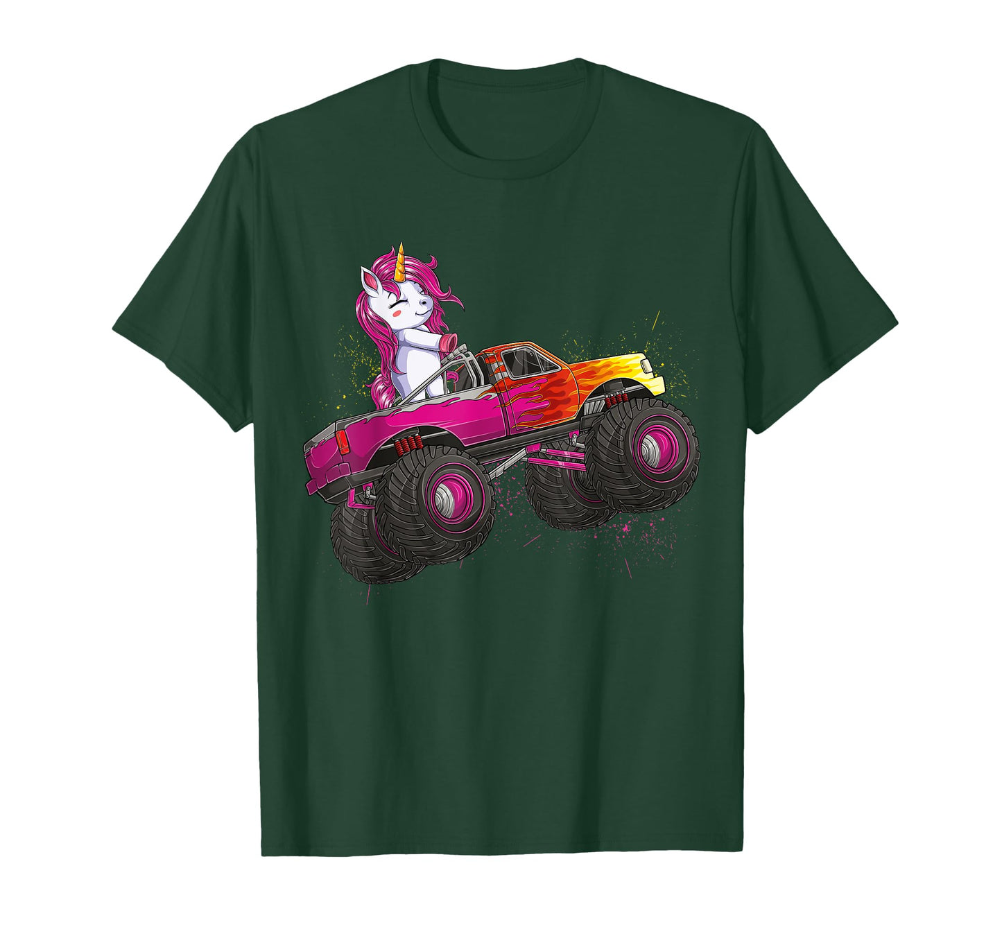 Cute Unicorn Riding Monster Truck Lovers Girls Kids Women T-Shirt