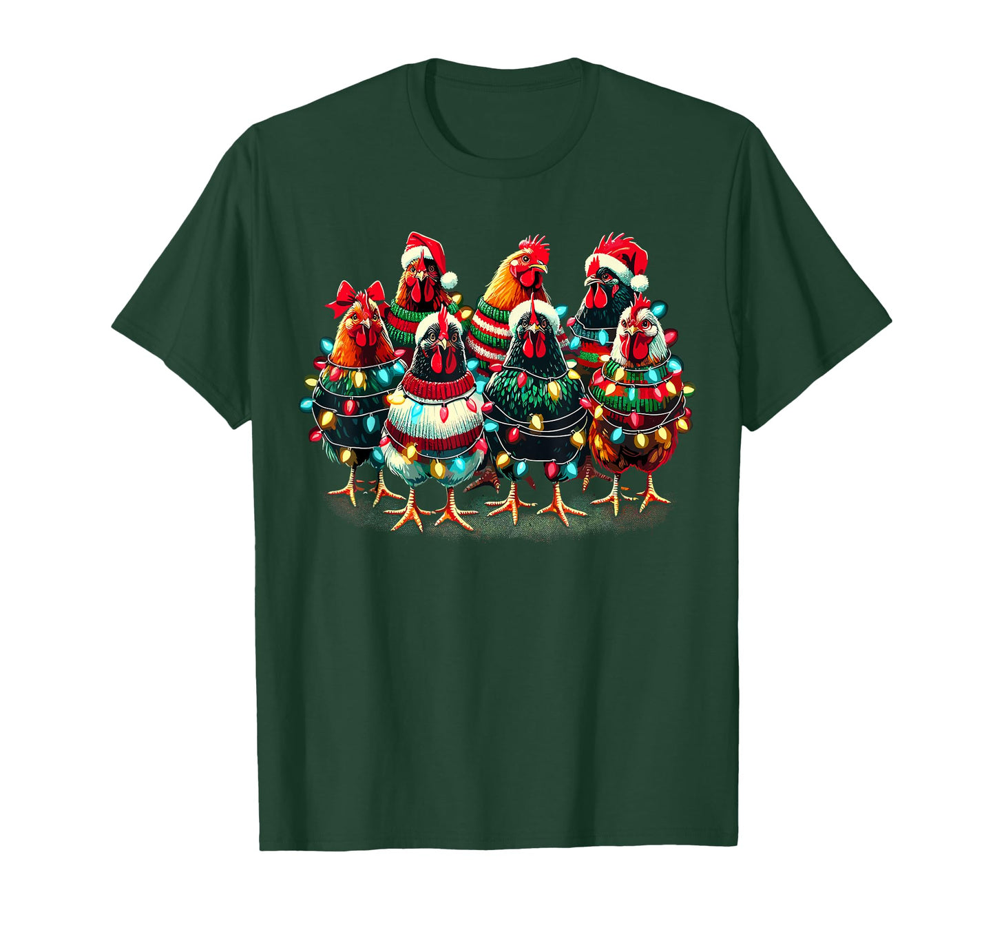 Chicken Christmas Lights Farm Animal Cute Xmas T-Shirt