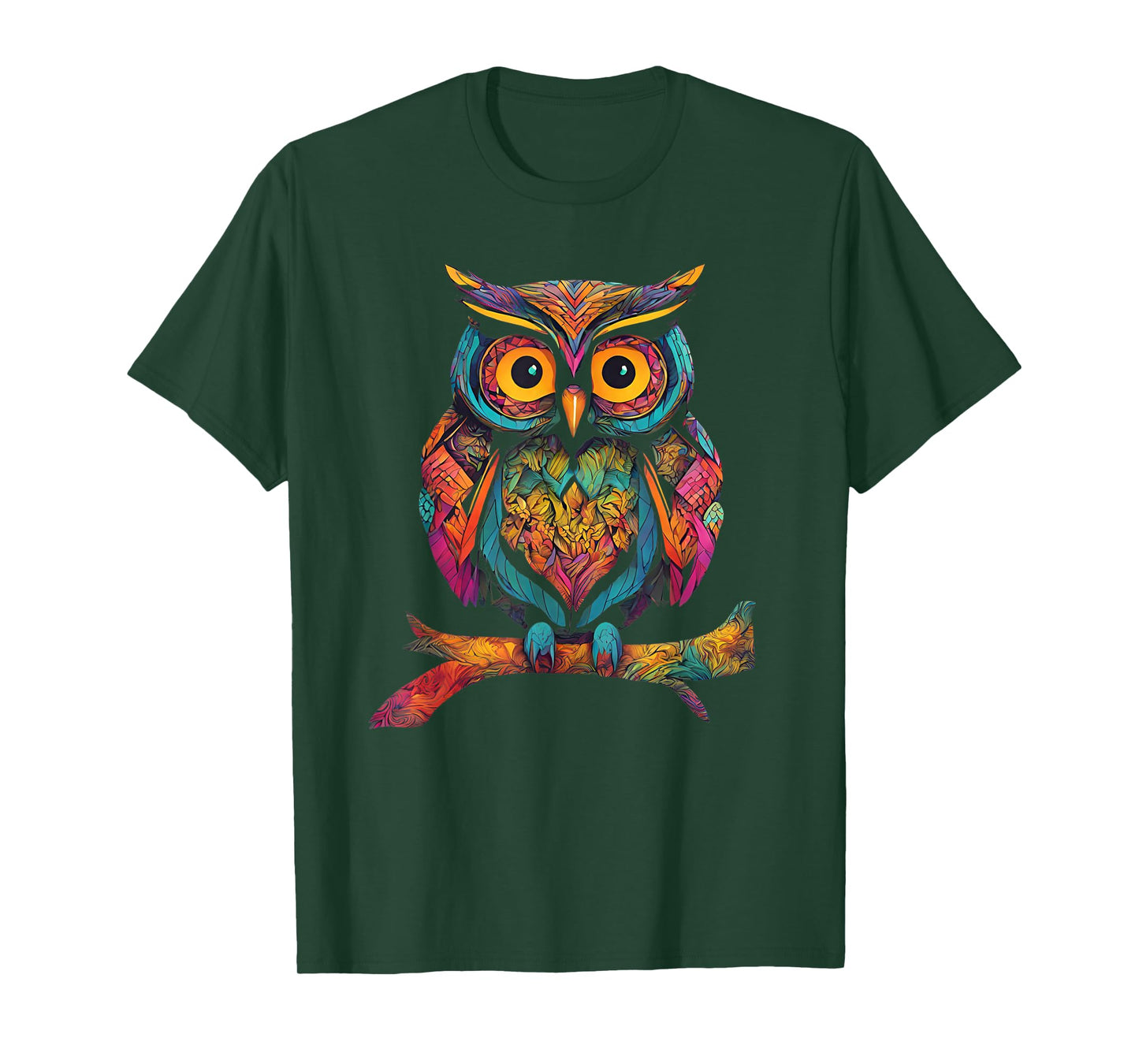 Owl Perched On A Tree Branch Colorful Pattern Owl Lover T-Shirt