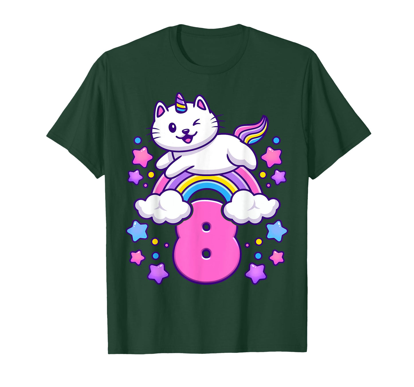 Birthday girl 8 years old, cat, unicorn, 8th birthday T-Shirt