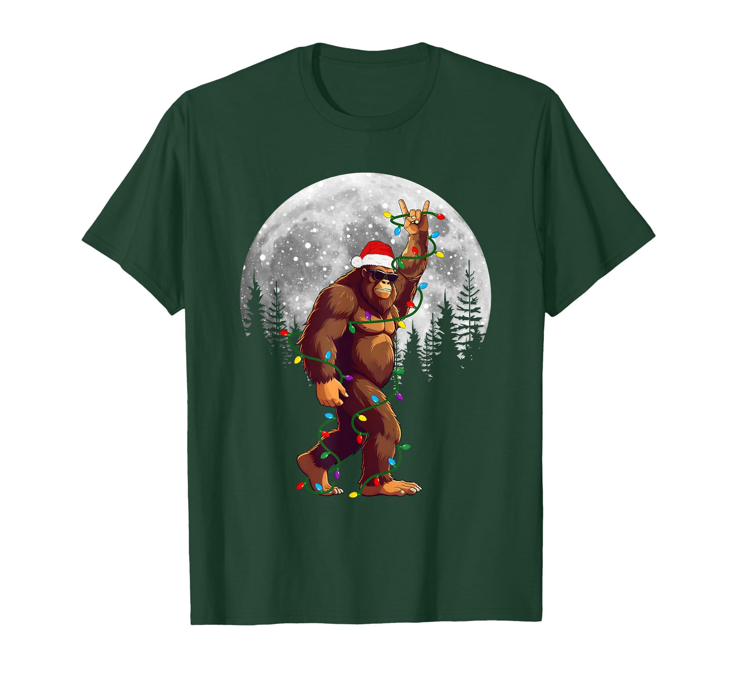 Bigfoot Santa Christmas Tree Lights Funny Xmas Sasquatch T-Shirt