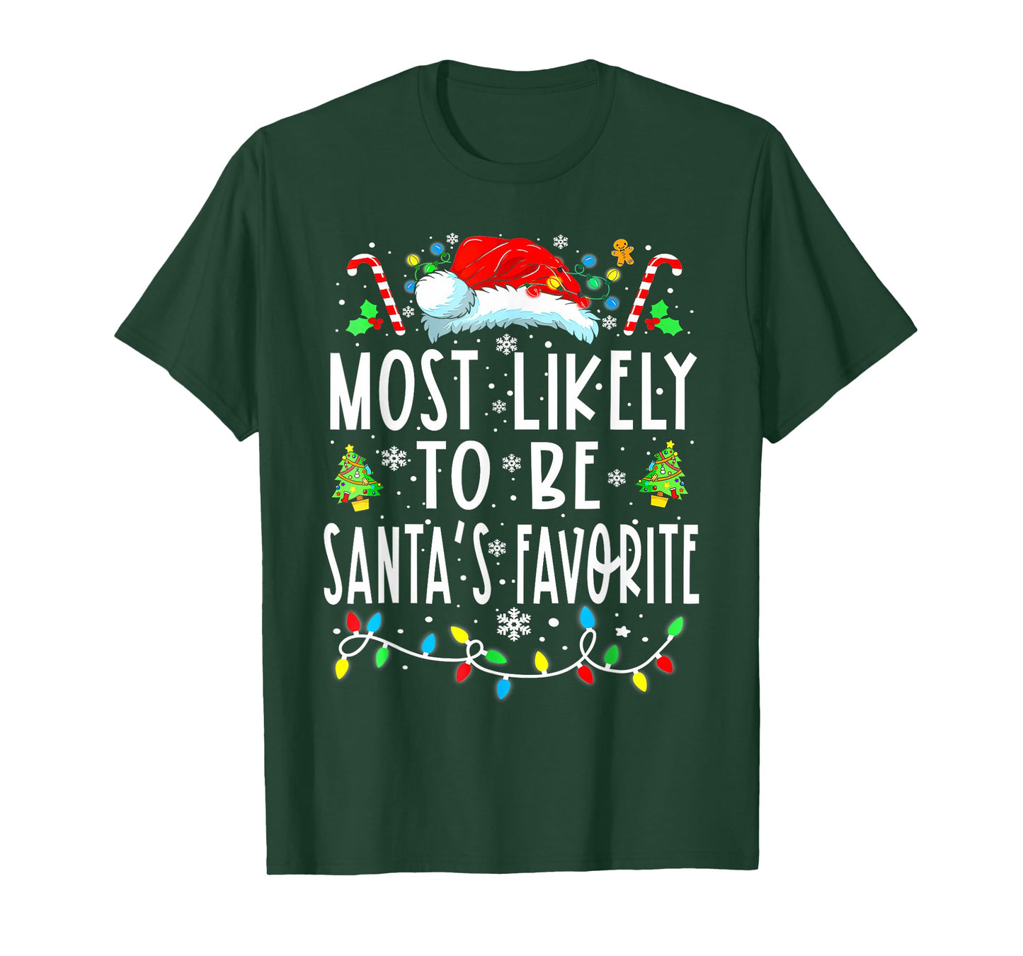 Most Likely To Be Santa's Favorite Matching Christmas Lights T-Shirt