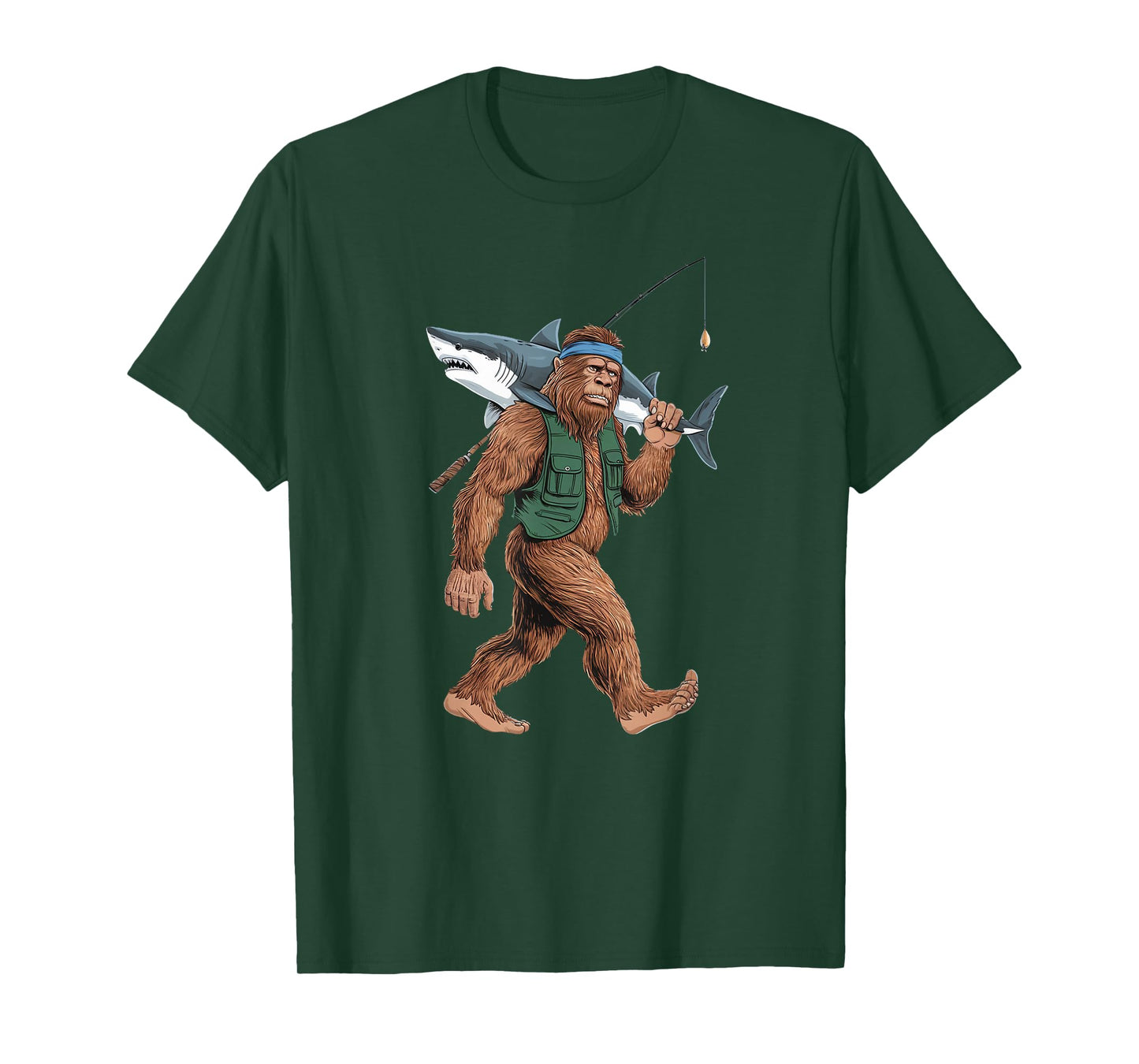 Bigfoot Fisherman Shirt - Funny Sasquatch With Shark T-Shirt
