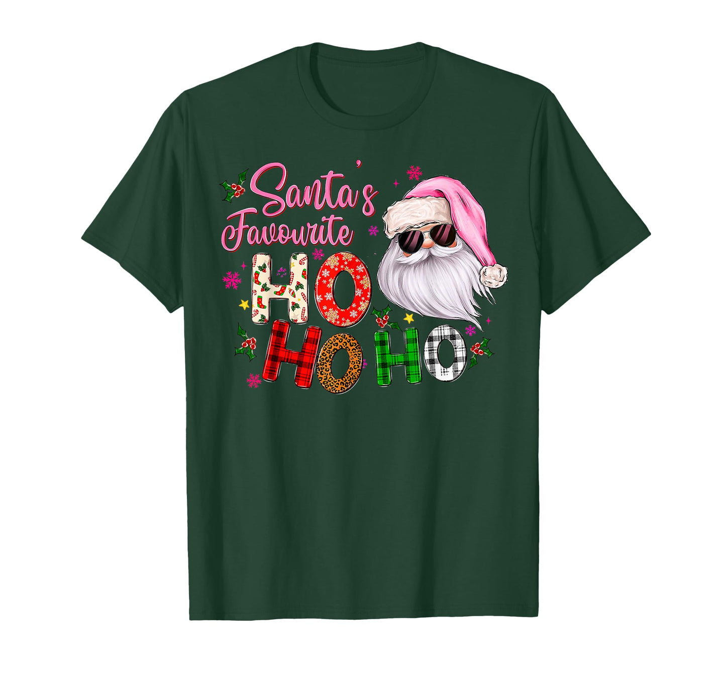 Santa's Favorite Ho Ho Ho Santa Claus Pink Christmas Apparel T-Shirt
