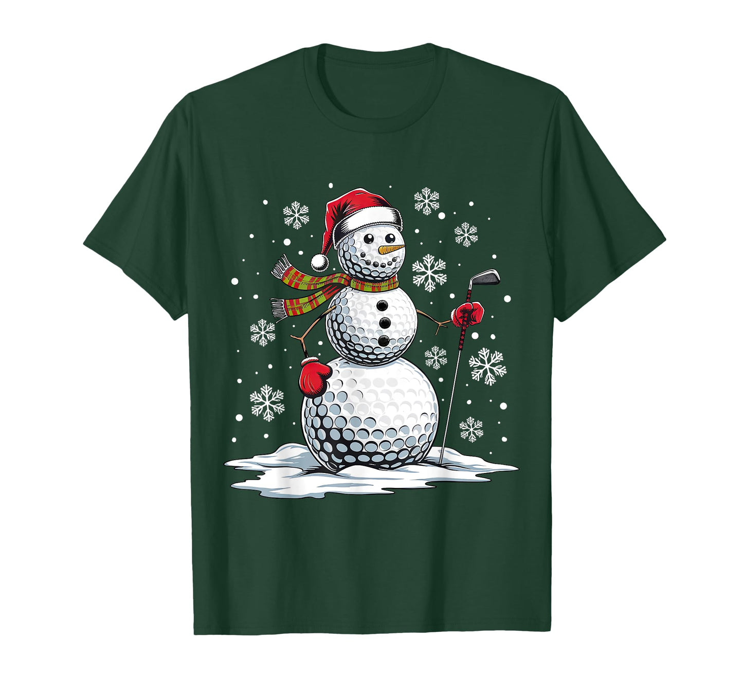 Golf Snowman Golf Player Santa Hat Christmas Funny T-Shirt