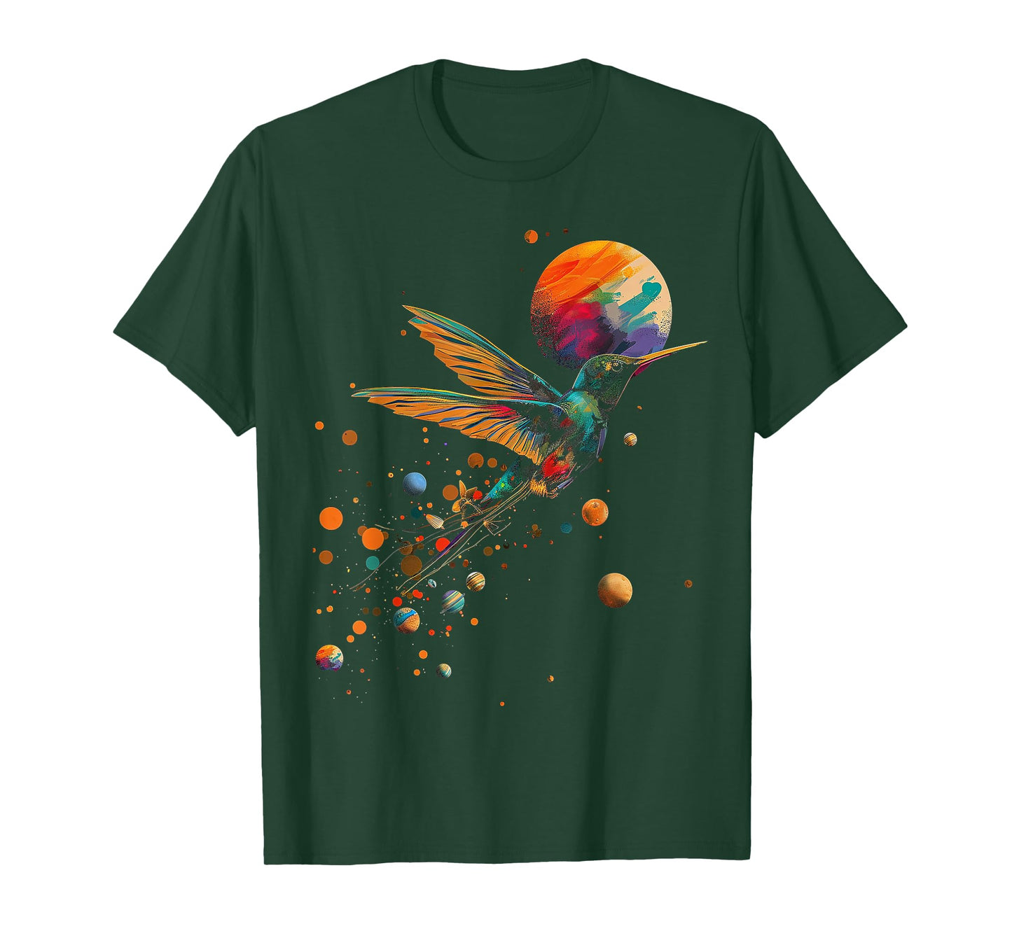 Hummingbird Colorful Planets Geometric Animal Artwork Bird T-Shirt