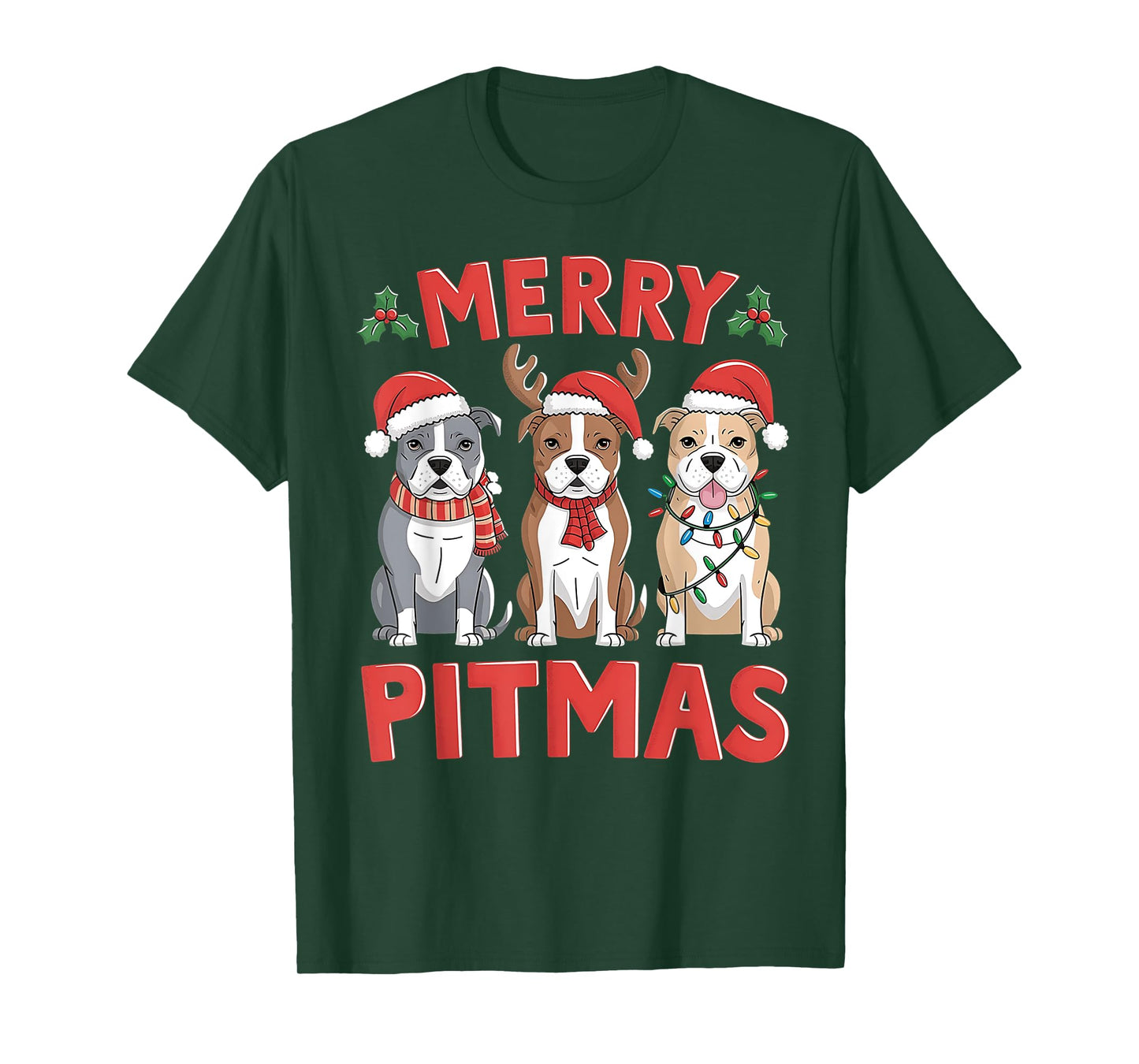 Pit Bull Santa Christmas Tree Lights Xmas Merry Pitmas T-Shirt