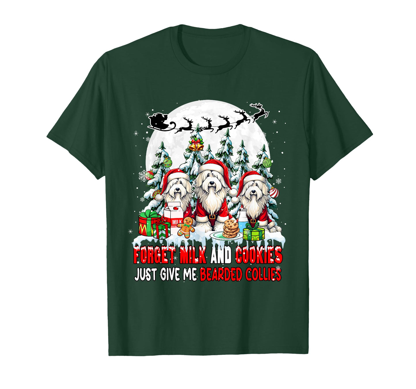 Forget Milk and Cookies Just Give Me Bearded Collies Xmas T-Shirt