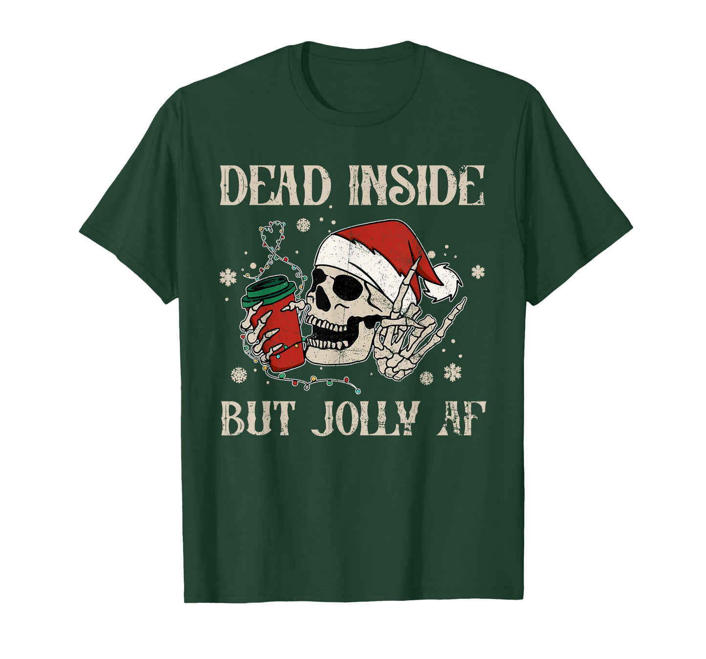 Dead Inside But Jolly AF Funny Skeleton Lights Christmas T-Shirt