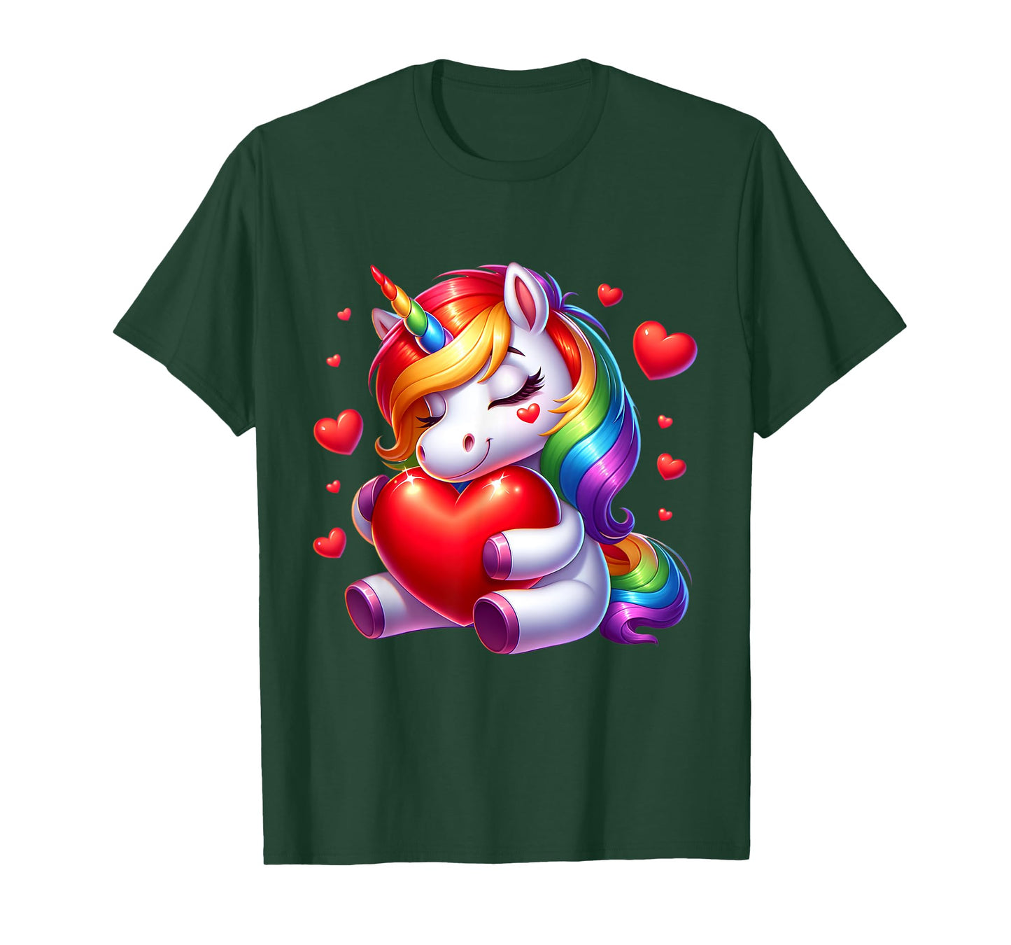 Cute Unicorn With Heart Valentines Day For Girls Womens Kids T-Shirt