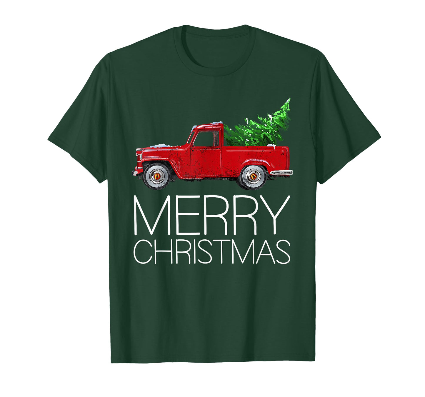 Red Vintage Wagon Tree Vacation Gift Red Truck Christmas T-Shirt