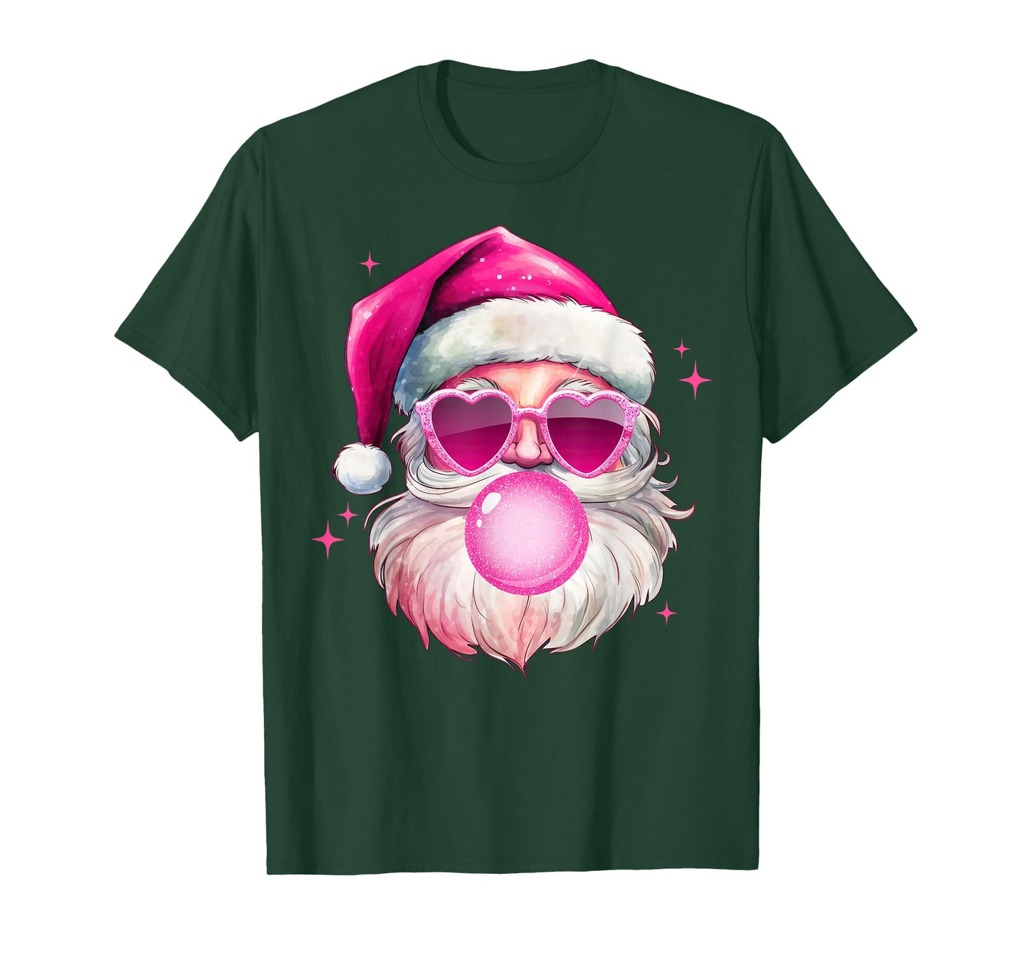 Cute Pink Santa Christmas Blowing Bubble Gum Xmas Girls T-Shirt