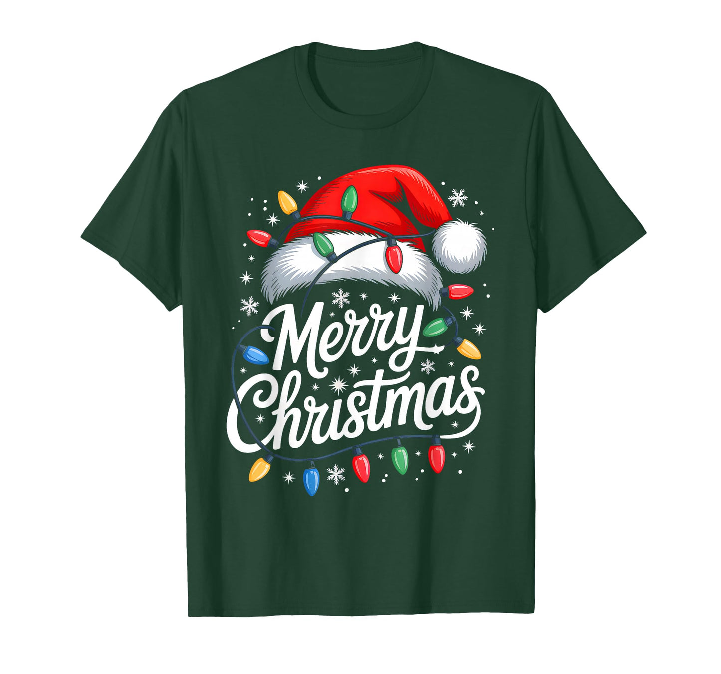 Merry Christmas Lights Red Santa Hat Xmas Family Men Women T-Shirt