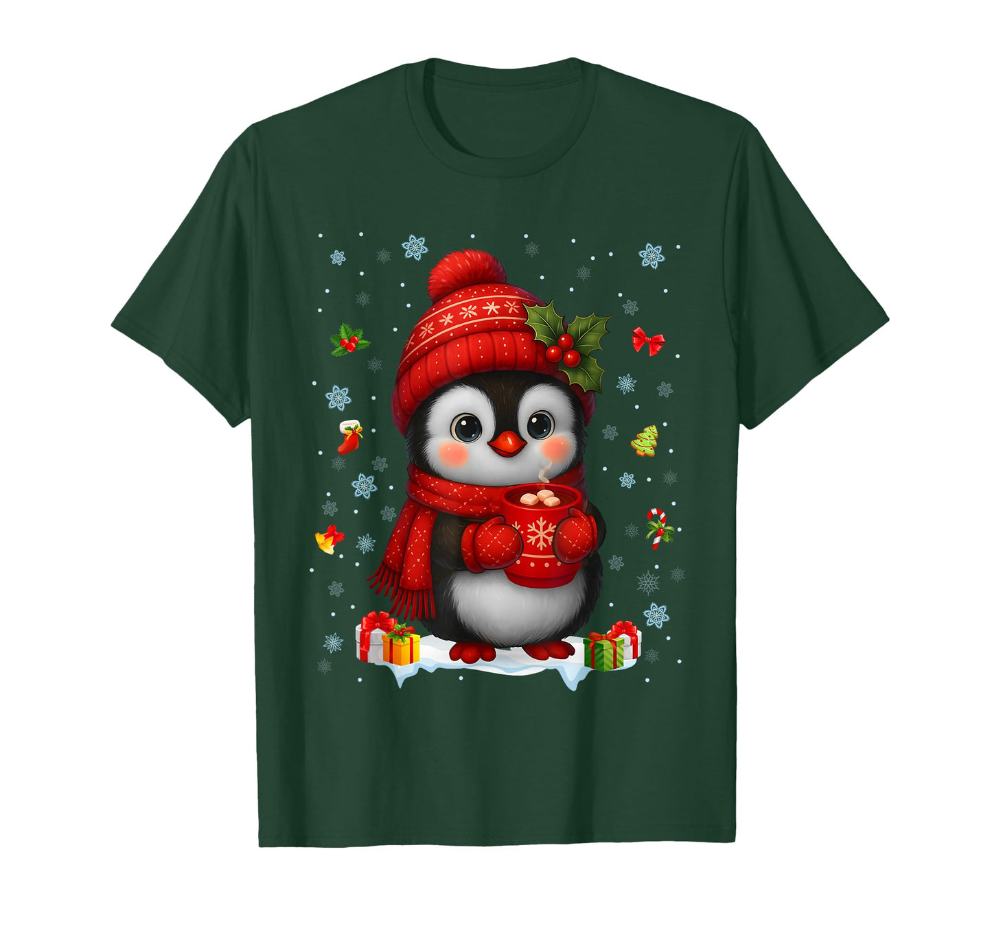 Cute Penguin Drink Hot Cocoa Christmas Xmas Men Women Kids T-Shirt