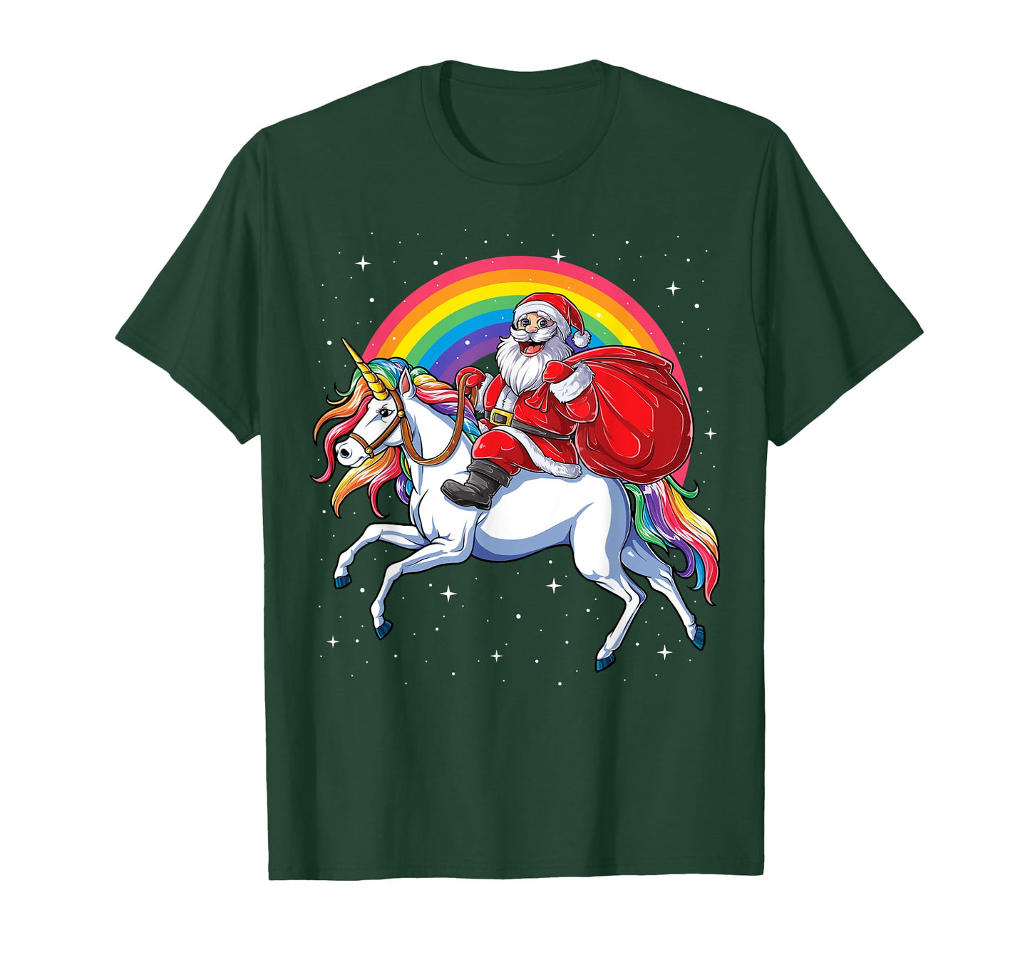 Christmas Santa Riding Unicorn Xmas Girls Women Rainbow T-Shirt