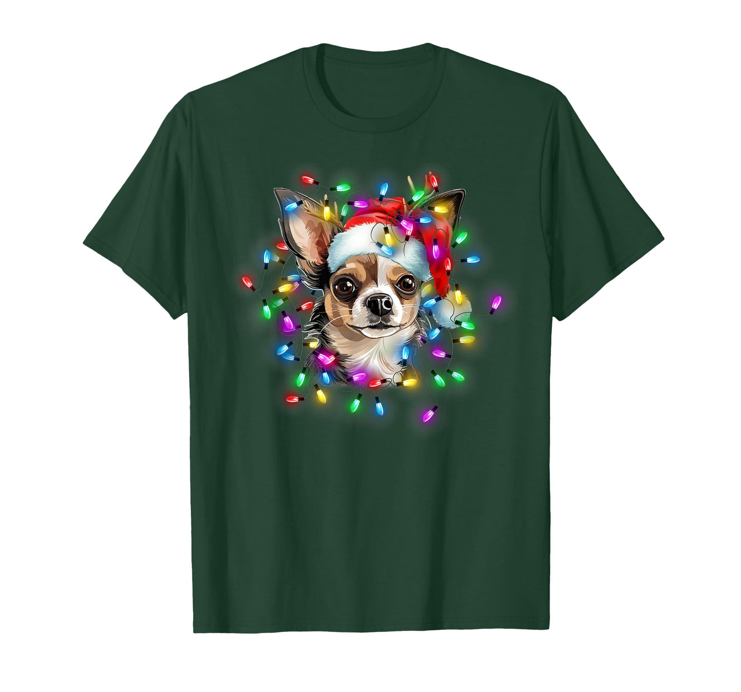Cute Chihuahua Santa Hat Christmas Light Xmas T-Shirt