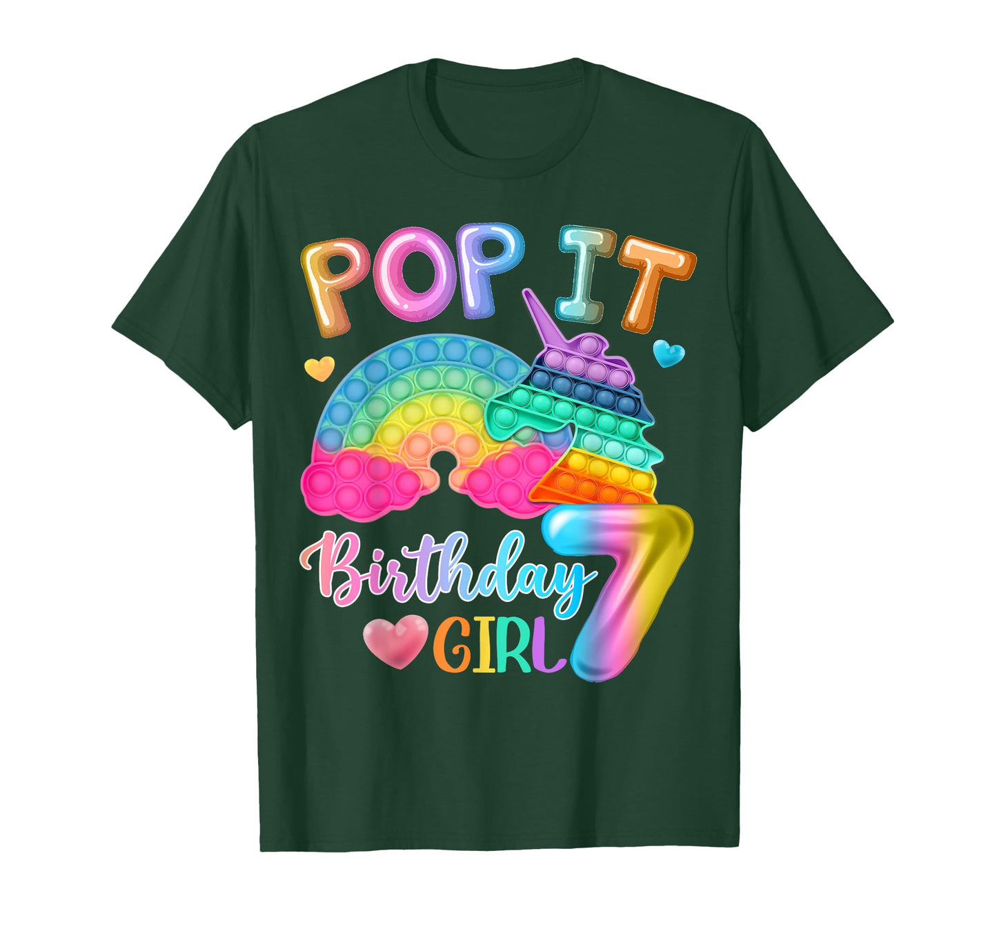 Kids Pop It Birthday Girl 7 for 7yr Old Girls Unicorn Party T-Shirt