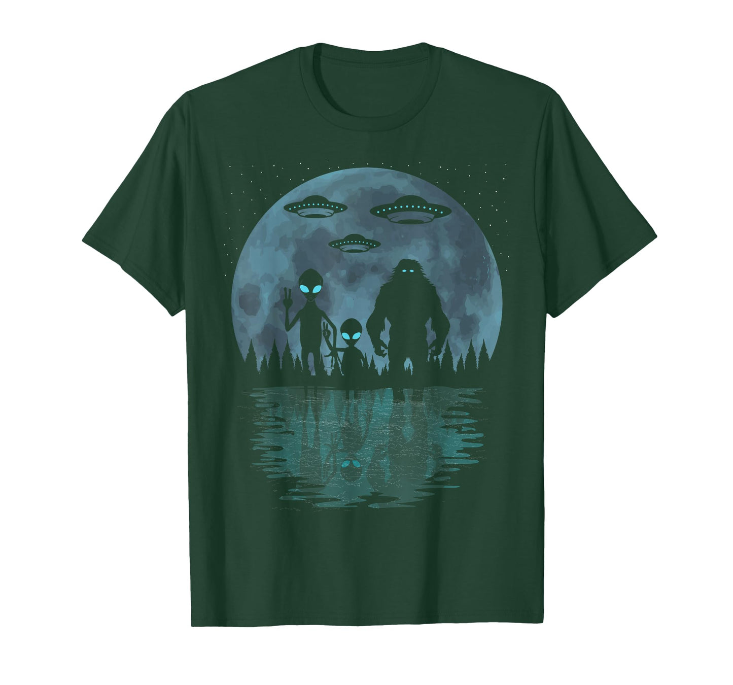 Alien And Bigfoot Moon, UFO's Funny Sasquatch And Aliens T-Shirt