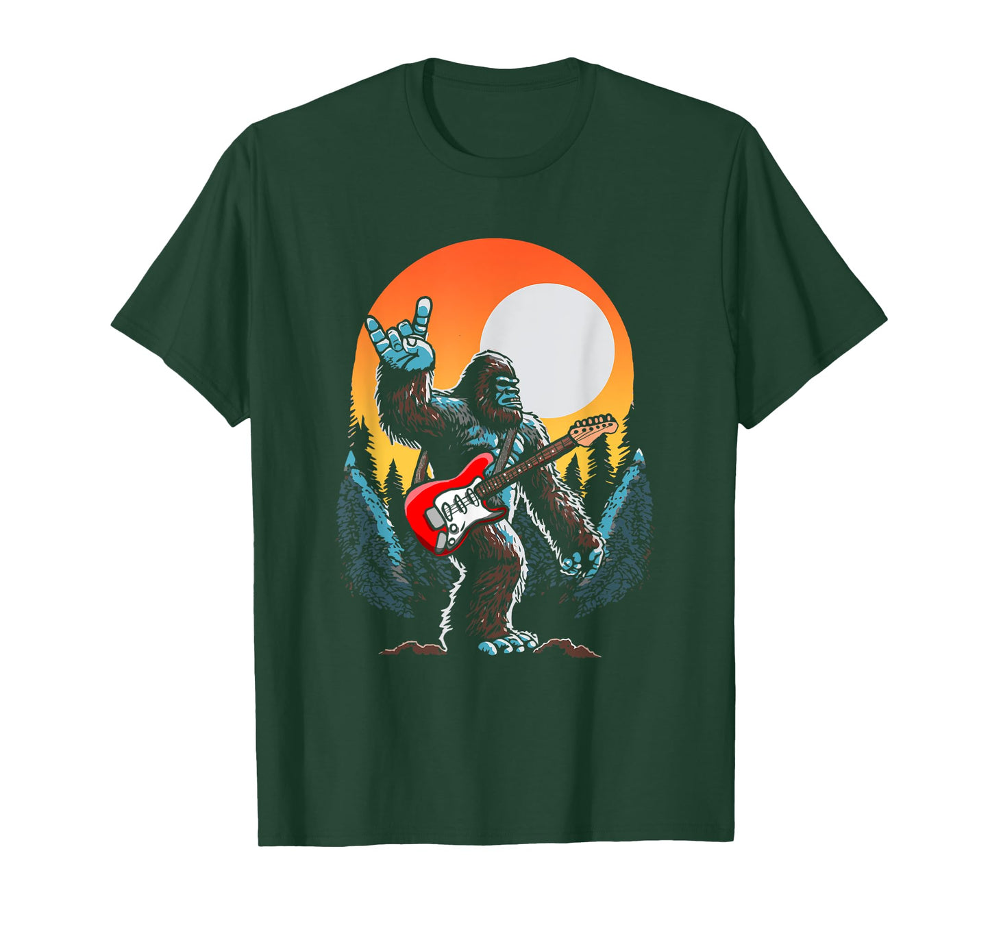 Rock On Sasquatch Rock And Roll Bigfoot Electric Guitar T-Shirt