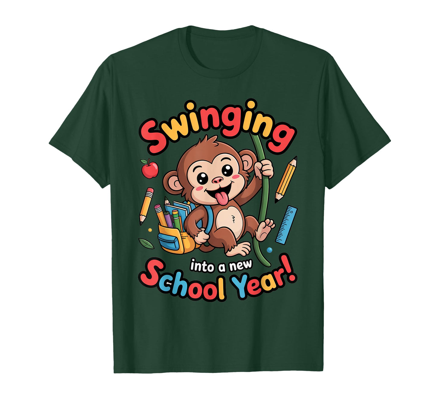 Swinging Monkey Back to School Playful Cartoon Design T-Shirt