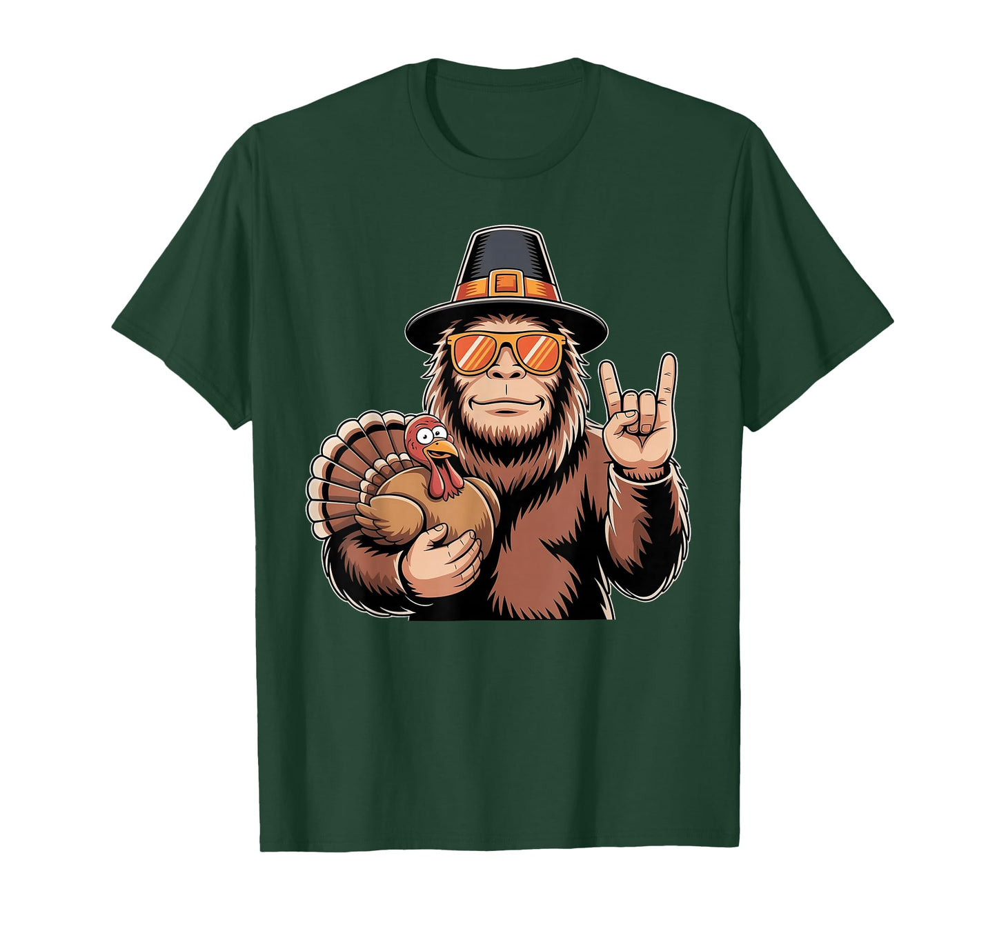 Thanksgiving Bigfoot Turkey Rock n Roll Bigfoot Sasquatch T-Shirt