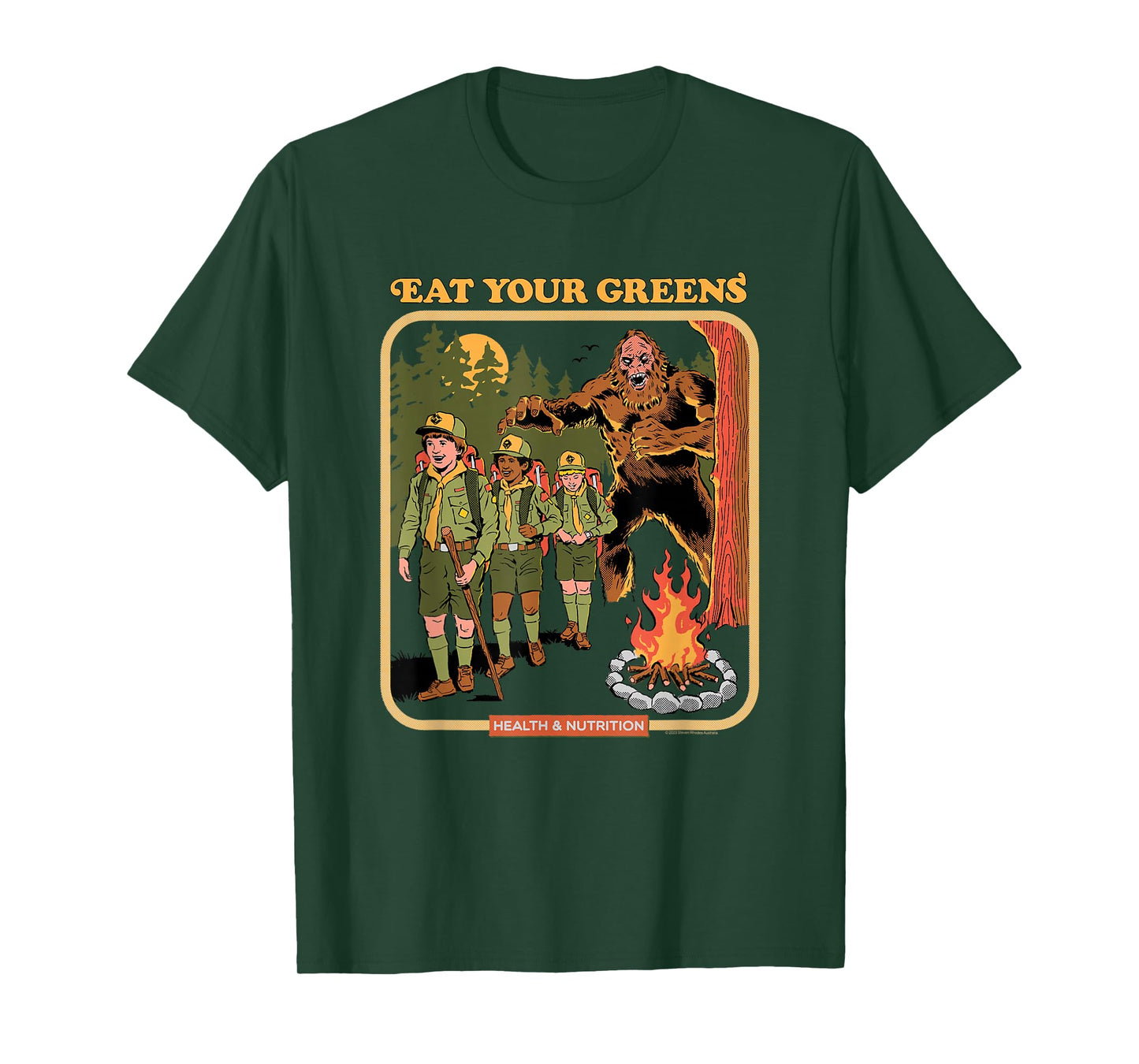 Steven Rhodes Eat Your Greens Bigfoot Retro Dark Humor T-Shirt