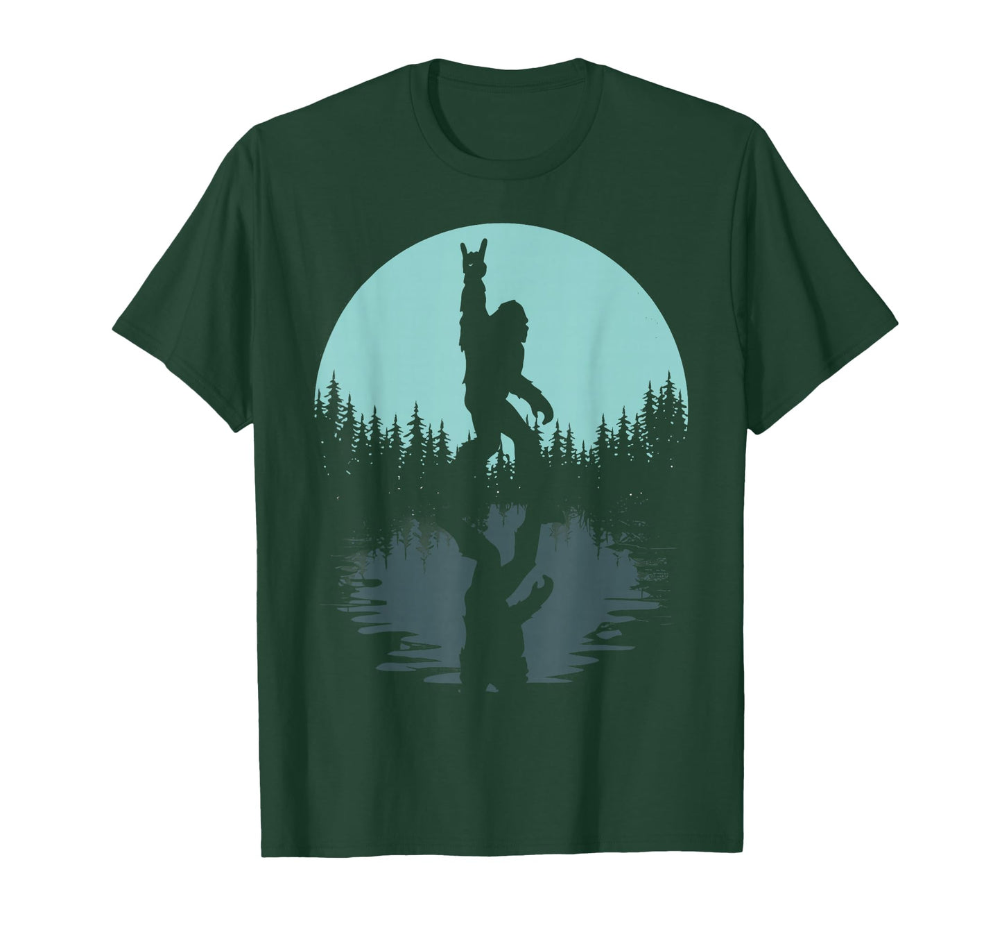 Rock On Bigfoot Sasquatch Loves Rock and Roll Mountain Trees T-Shirt