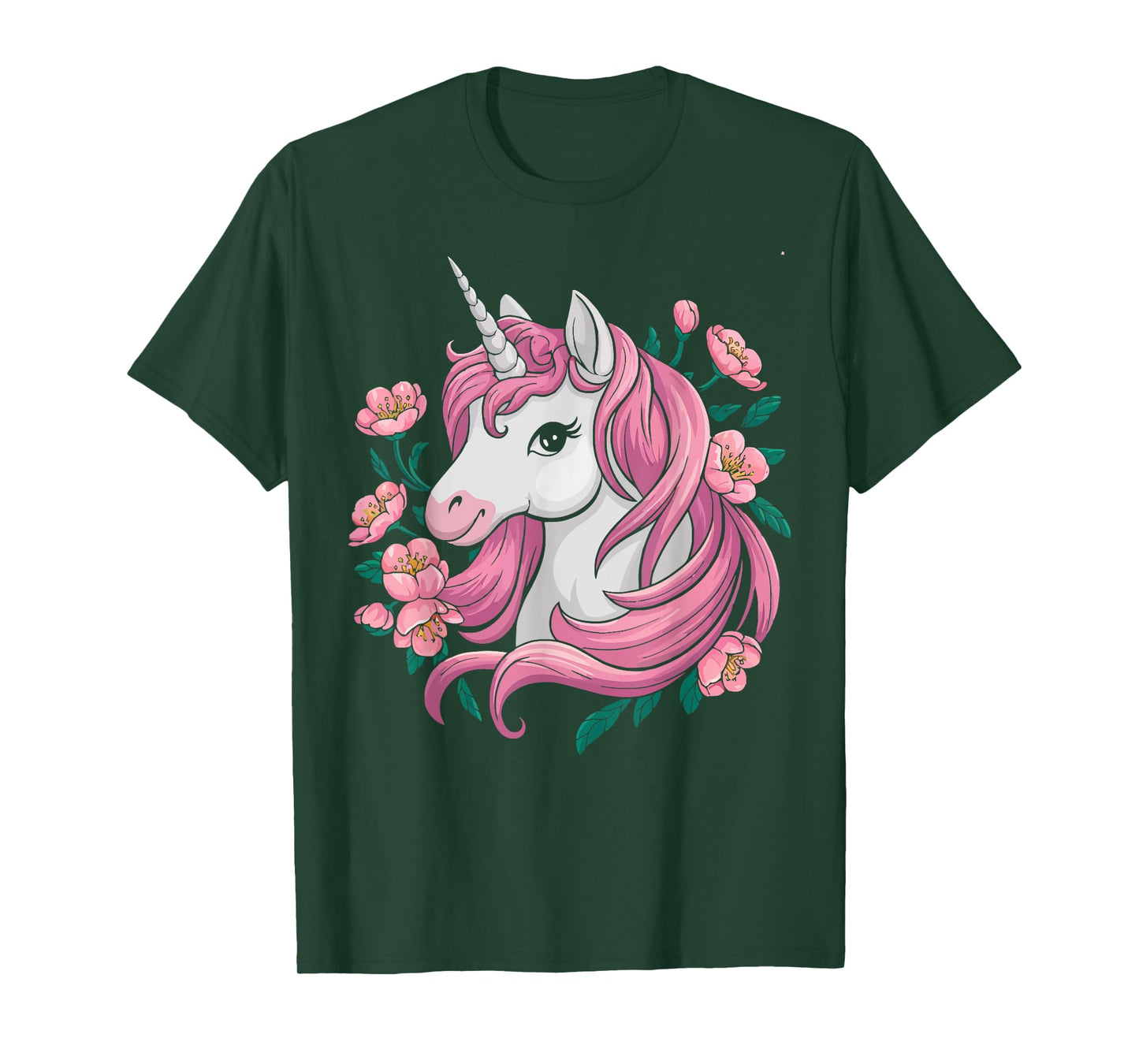 Cute Unicorn With Cherry Blossoms Magical Fantasy Art T-Shirt