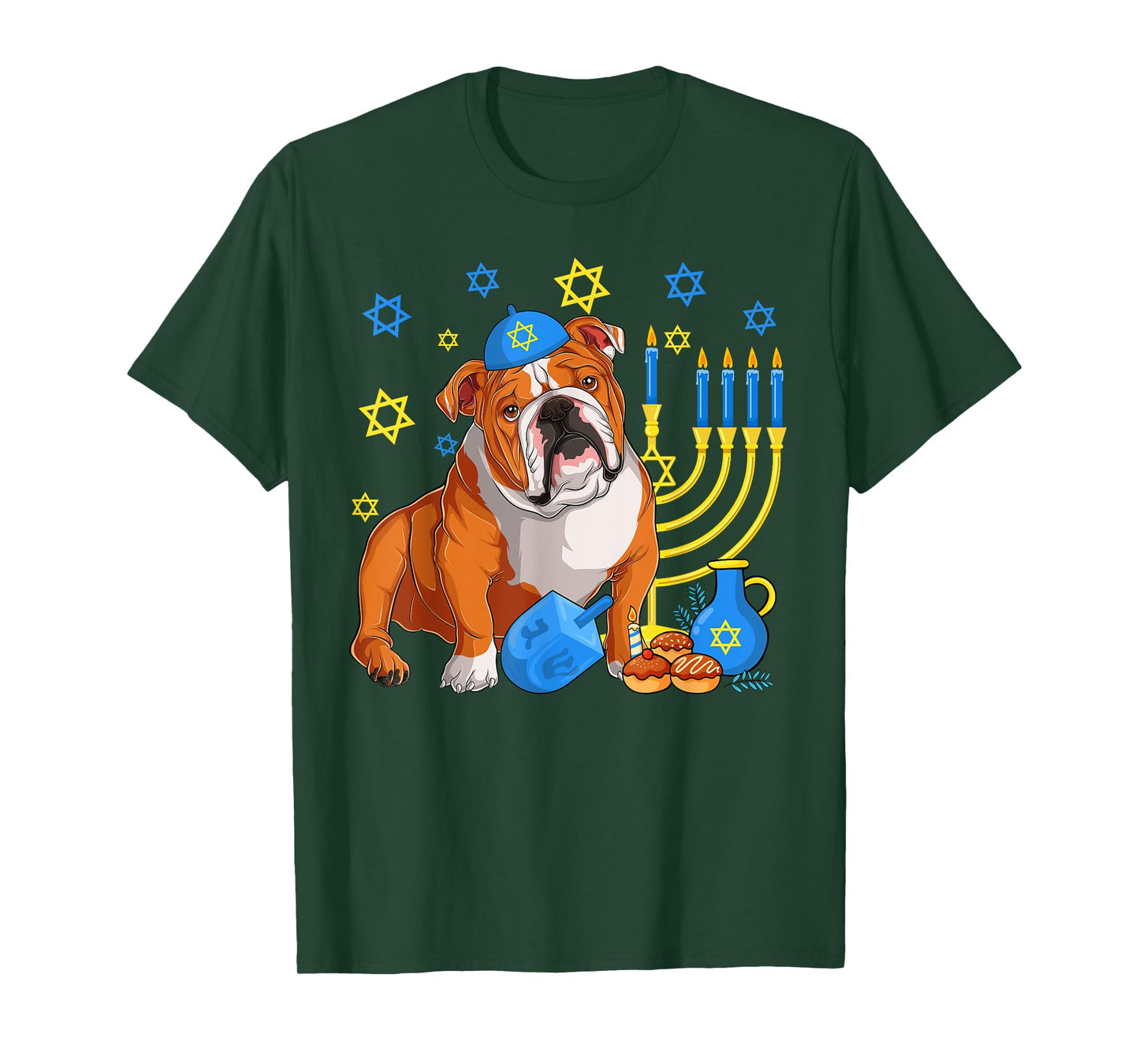 Jewish English Bulldog Dog Kippah Menorah Hanukkah Pajama T-Shirt