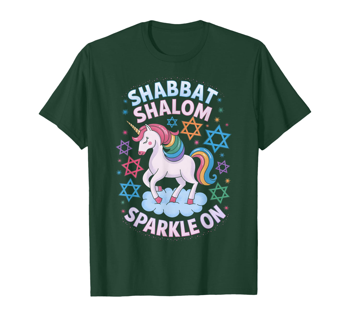 Funny Jewish Unicorn Hanukkah Shabbat Shalom Sparkle On T-Shirt