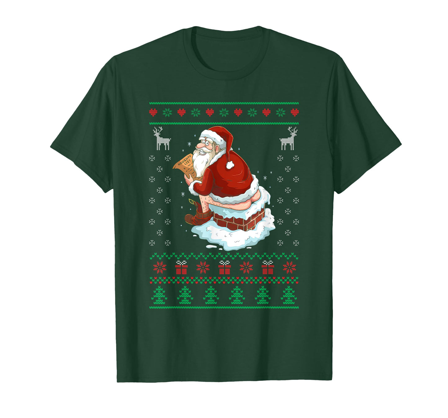 Funny Santa Pooping Down the Chimney Ugly Sweater Christmas T-Shirt