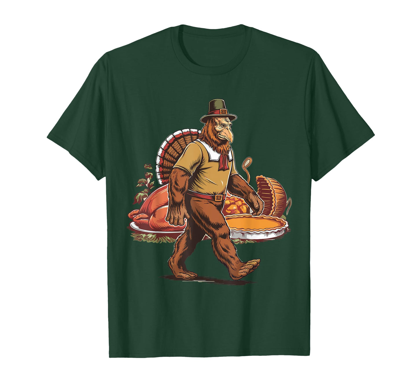 Bigfoot Pilgrim Turkey Pumpkin Thanksgiving Day Boys Men T-Shirt